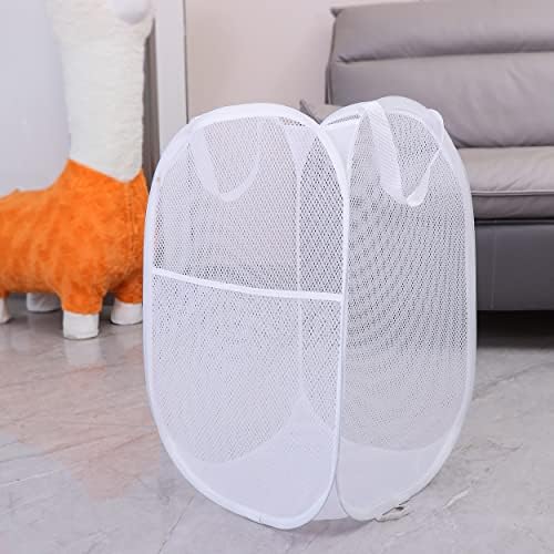 2 Pack Laundry Basket,Foldable Mesh Popup Laundry Hamper with Durable Handle,Easy to Open and Fold for Dorm, Laundry Room, Bedroom, RV(White+ White)… - Image 4