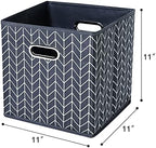 11 Inch Cube Storage Bins , Fabric Cube Organizer Bins with Handle, Foldable Cube Bins for Cloth or Accessary Storage, 11x11x11 Set of 3 (Gray Wave) - Image 2