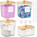 3+1 Pack Bamboo Laundry Pods Container, Clear Laundry Room Organization Containers,Large Laundry Detergent Powder Storage Containers Lids & Labels, Acrylic Laundry Pods Holder for Scent Booster by MOFOROCO