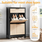 2-Flip Drawer Shoe Cabinet Narrow Entryway Rack, Oak&Black - Image 4