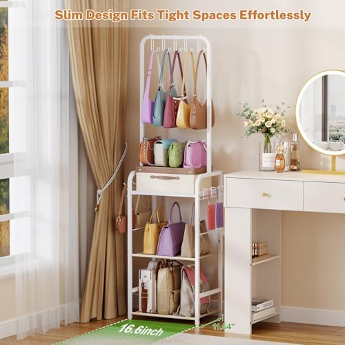 Tall Purse Organizer for Closet with 5 Purse Hanger & 6 Side Hooks, 4 Tier - Image 2
