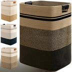 Laundry Hamper, 95L Tall Laundry Basket with Leather Handles, Rectangle Large Clothes Hamper for Organizing, Cotton Woven Laundry Baskets Storage Hampers for Bedroom, Nursery, Living Room by Degeyoyo