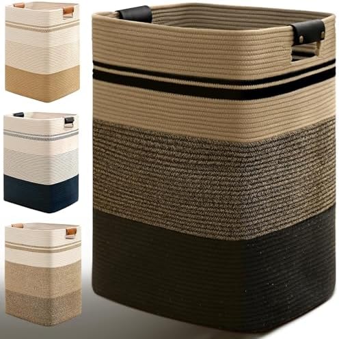 Laundry Hamper, 95L Tall Laundry Basket with Leather Handles, Rectangle Large Clothes Hamper for Organizing, Cotton Woven Laundry Baskets Storage Hampers for Bedroom, Nursery, Living Room by Degeyoyo