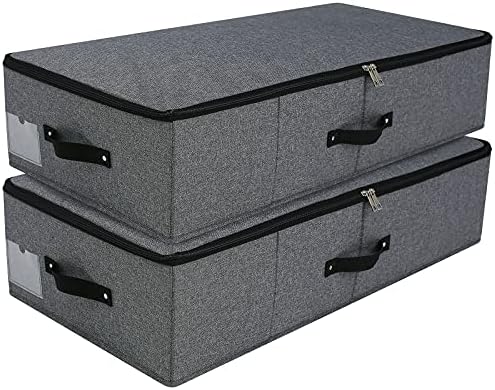 AMJ Foldable Under Bed Storage Basket Container [2 Pack] with Durable Fabric for Clothes, Shoes,Toys, Blanket, Comforter Organizers Bins, Black Grey by OrderlyhomeBoundlesslove