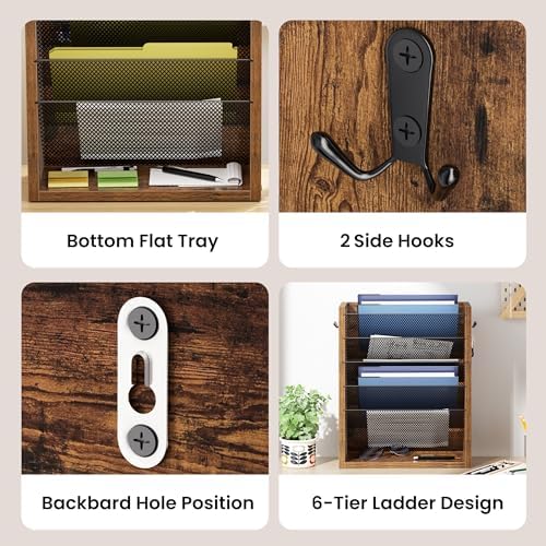 Mail Organizer Wall Mounted, 6-Slot Hanging File Organizer with Key Holder - Image 5