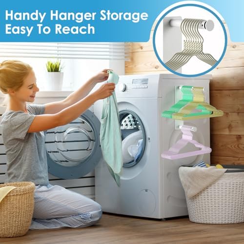 MFTEK Hanger Organizer Stacker, Magnetic Hanger Holder, Extendable Hangers Storage Rack for Washing Machine Closet Laundry Room Organization, Metal Stand Rack for Adult Kids Velvet Hangers (White) - Image 5