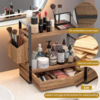 2-Tired Bathroom Counter Organizers and Storage, Bathroom Countertop Organizer with Drawer, Solid Wood Skincare Perfume Organizer for Vanity Kitchen Corner Shelf Office Countertop (Drak Brown) - Image 5