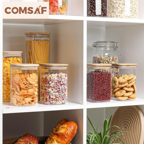 ComSaf Square Glass Containers with Lids 1.2 Qt, Set of 4 Pantry Glass Jars - Image 6