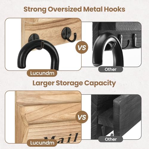 Mail and Key Holder, Wall Key Holder with 2 Mail Organizer Slot and 3 Hooks - Image 4