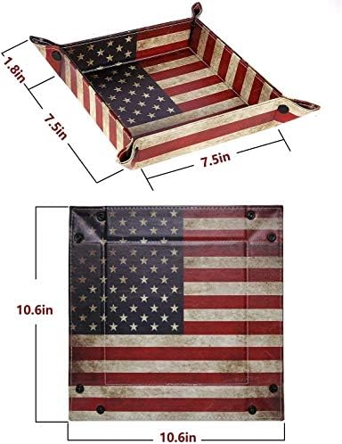Valet Tray Desktop Storage Organizer, Vegan Leather Catchall Bedside Vanity Tray Nightstand Caddy Holder for Remote Controller, Watch, Keys, Phone, Wallet, Sunglasses, Jewelry - Flag - Image 3