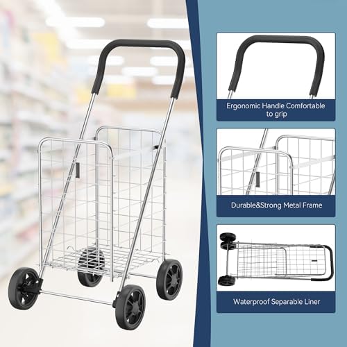 Whitmor Utility Shopping Cart - Durable Folding Design for Easy Storage, Model Number: 6250-4997-2-SIOCA - Image 5
