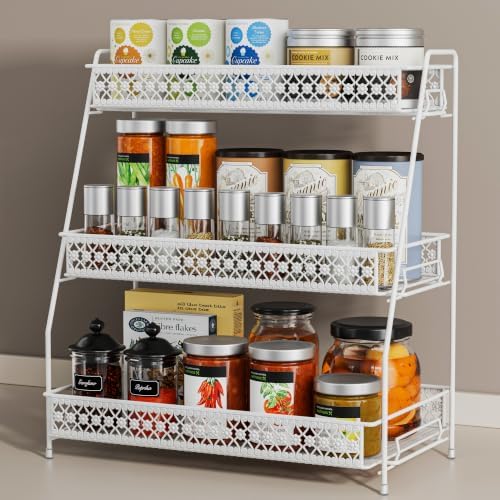 Vintage 3 Tier Spice Rack Organizer for Kitchen Counter White by Silub