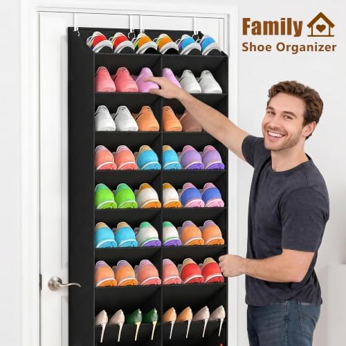 UVIAHOMI 20-30 Pairs Over the Door Shoe Organizer, Breathable Pockets Hanging Shoe Storage for Closet, 10-Tier Door Shoes Rack, Handing Shoes Holder Fit All the Family's Sneakers, Boots, Heels, Black - Image 4