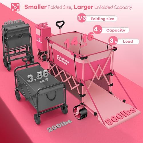 Originsure 400L Foldable Double Decker Wagon, 54" L Tailgate, 560lbs, Pink - Image 3