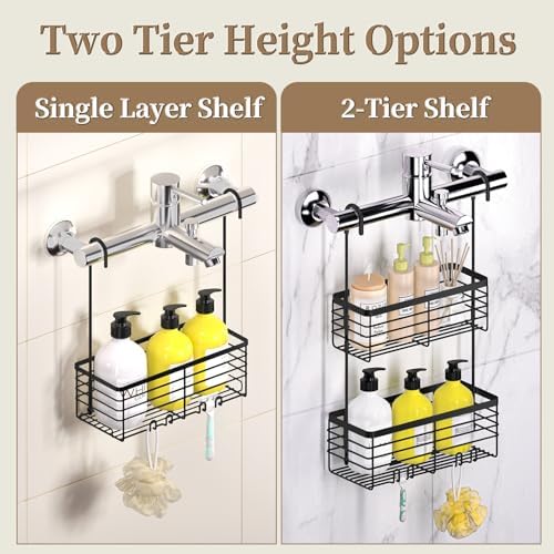 DELLAN 2-Tier Shower Hanging Caddy, Shower Rack with Hooks, Black - Image 6