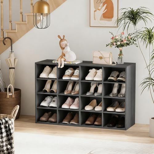 Garden 4 you Shoe Storage Bench, Cubby Shoe Rack with 16 Cubbies, 4-Tier Wood Shoe Rack Organizer, Shoe Organizer Cabinet for Entryway, Hallway, Closet and Garage, Black - Image 3