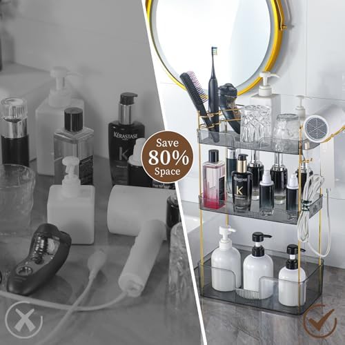 YCIA&DONE Bathroom Counter Organizer, Large Makeup Organizer Countertop, Shelf Storage, Vanity Tray, Easily Assemble for Bathroom Organizers and Storage, Undersink, Cabinet, 3 Tiers Grey - Image 3