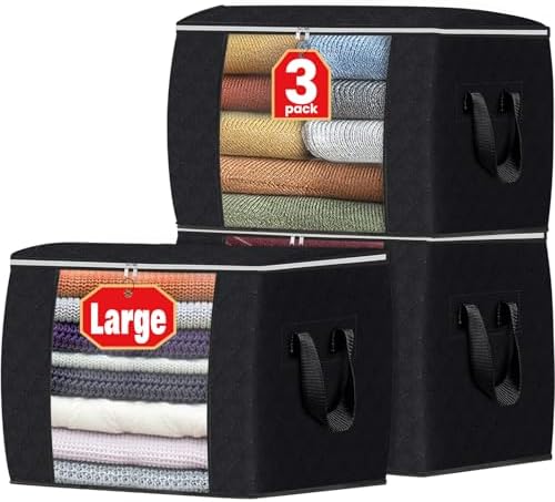 Fab totes 90L Clothes Storage, Foldable Thick Fabric Blanket Storage Bags | Foldable Containers with Zippers,Window and Handles for Organizing Bedroom, Closet, Comforter, Bedding,Dorm essentials by Fabtotes