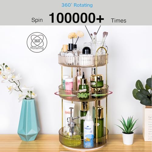 360 Rotating Makeup Organizer - Large Capacity Spinning Perfume & Cosmetic Skincare Holder for Vanity & Countertop (Vibrant Orange, 3 Tier) - Image 5
