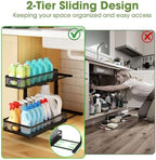 Under Sink Organizer 2-Pack, Metal 2-Tier Pull-Out Cabinet Shelf with Slide-Out Mesh Drawers, Height Adjustable, Space-Saving Under Sink Storage Racks for Kitchen, Bathroom, Laundry Room - Image 3