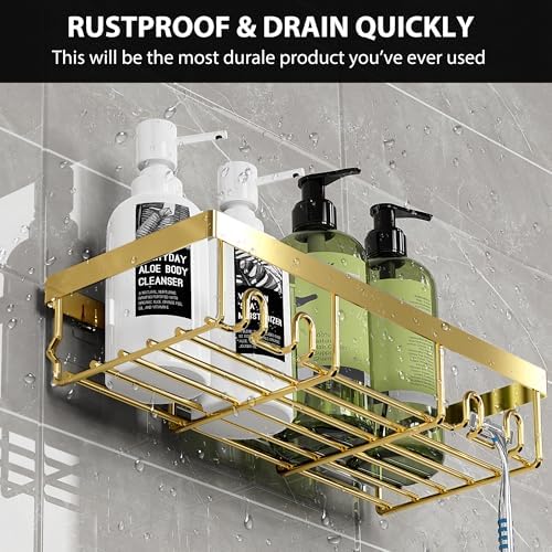 Moforoco Shower Caddy Shelf Organizer Rack, Self Adhesive Black Bathroom Shelves Basket, Home Farmhouse Wall Inside Organization and Storage Decor Rv Accessories, First Camper Apartment Essentials - Image 5