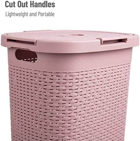 Mind Reader Slim Laundry Hamper with Lid, 60L Tall Clothes Basket, Narrow Tapered Design for Bathrooms, Closets and Laundry Rooms, Plastic, 2 Pack, Pink - Image 4