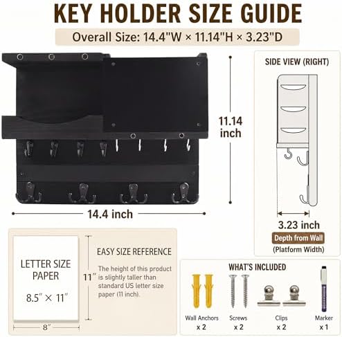 Key Holder Wall Mount with Shelf, Key Hooks for Wall, Black - Image 2