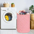 Round Laundry Basket Collapsible Storage Hamper Organizer Pink Heart - Image 7