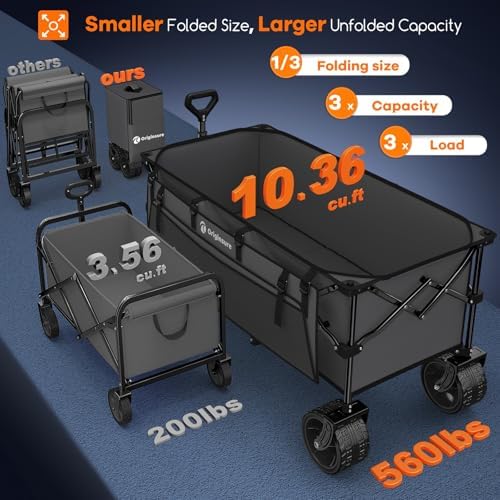 Originsure 300L Collapsible Beach Wagon Cart with Big Wheels, 560lbs, Grey - Image 3