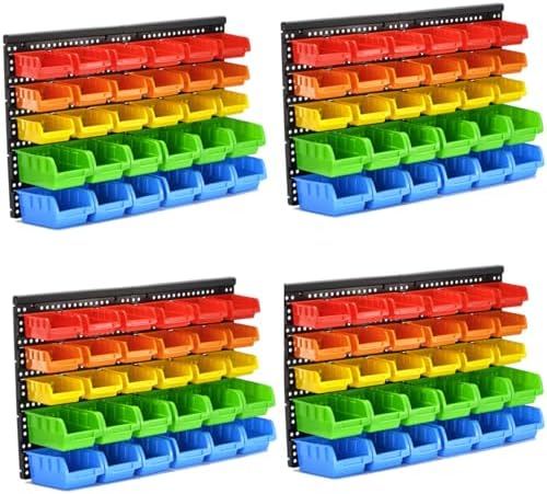 5 Colors Wall Mounted Storage Bins kit, Tool Organizer Bins Parts Rack, 30-Bin Organizer Shop Storage Rack 4 Set by VEOFEMLEA