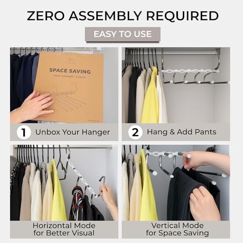 MORALVE Pants Hangers Space Saving - 4 Pack - Non-Slip Multi-Layer Space Saving Hangers - Multifunctional Clothing Rack for Closet Storage - Ideal for Jeans, Trousers, Skirts, Scarves & Slacks (White) - Image 6