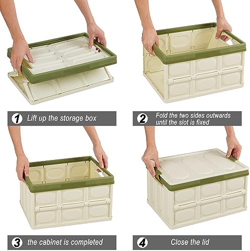 Phyllia Foldable Storage Boxes with Lids, 3 Pack Collapsible Plastic Storage Bins Organizer Containers Baskets Cub with Cover,Stackable Utility Crates Storage Box (Green, 30L) - Image 7