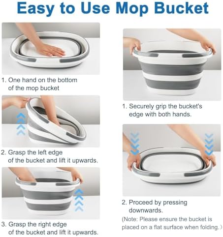 Collapsible Mop Bucket with Handle for Cleaning, 16L(4.2 Gallon) Silicone Square Mopping Bucket for Windows Cleaning or Car Washing, Cleaning Supplies Organizer Plastic Bucket for Storage - Image 3