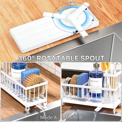 Cisily Sponge Holder for Kitchen Sink, Sink Caddy Organizer with High Brush Holder, Kitchen Countertop Organizers and Storage Essentials, Rustproof 304 Stainless Steel (Cool White, Large) - Image 3