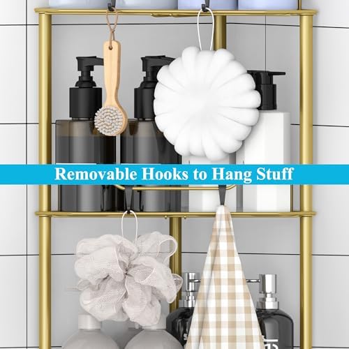 HuggieGems Metal Floor Standing Corner Shower Caddy, Gold, 3 Tier - Image 4