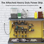 CCCEI Modular Power Tool Organizer Wall Mount Charging Station, Yellow 6 Drills Holder with 8 Plug Power Strip, Garage Drill Battery Heavy Duty Metal Shelf, Utility Rack with Hooks, Side Storage. - Image 3