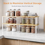 LAMU Cabinet Organizer Shelf, Set of 4 Expandable Kitchen Counter Shelve Plate Organizer for Cabiner, Stackable Spice Rack, CupBoard Organizers and Storage, Wood - Image 3