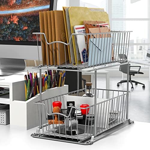 Simple Houseware 2 Tier Cabinet Wire Basket Drawer Organizer, Grey - Image 2