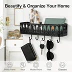 Vintage Key Holder Shelf Wall Mount Metal Mail Rack with 5 Hooks, Black - Image 7