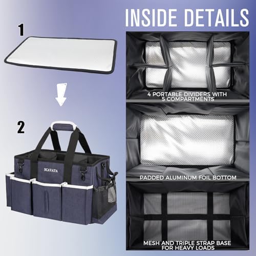 SCAVATA Wearable Caddy Bag, Cleaning Supplies Organizer With Handle & Shoulder Straps for Housekeepers, Under Sink & Car Tool Organizers With 4 Foldable Divider (NavyBlue) - Image 4