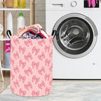 Laundry Hamper Large Canvas Fabric Storage Basket Pink bowknots - Image 3