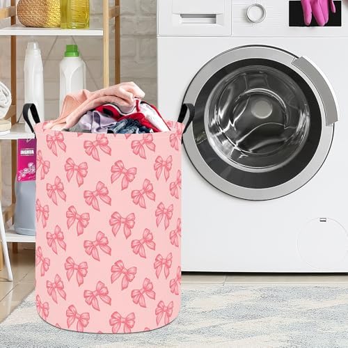 Laundry Hamper Large Canvas Fabric Storage Basket Pink bowknots - Image 3