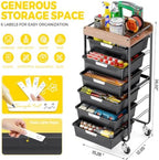 SYKIARIOL Utility Cart with 6 Labeling Drawers and Wooden Tabletop - Image 2
