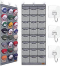 Hat Organizer for Baseball Caps - 24 Pockets, Oxford Cloth Hat Storage with Moisture-Proof Mesh, Visible Hat Rack for Wall & Door with 3 No-Drill Adhesive Hooks, Grey Hat Holder for Bedroom by Amoowis