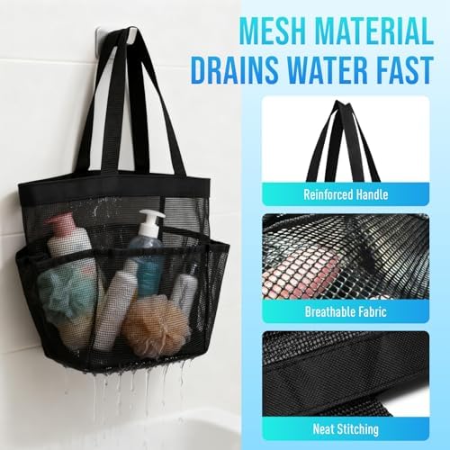 Mesh Shower Caddy Portable, Shower Tote Bag for Dorm Room Essentials, 8 Pockets Large Shower Basket for College Gym Beach Camping (1, Rose Red) - Image 7