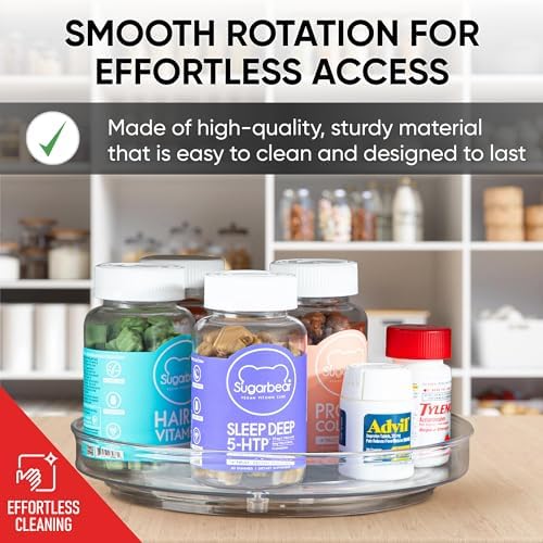 Oizeir Lazy Susan Organizer for Cabinet, 9 Inch Clear Acrylic Turntable – Rotating Spice Rack, Pantry, Fridge & Countertop Organizer, Smooth Spinning, Space-Saving Kitchen Storage (2 Pack) - Image 6