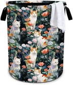 Cat Flowers Laundry Basket Storage Bin Foldable Laundry Hamper Clothes Storage Bucket Organizer 19.6x15.7 Inch For Laundry Room/Bedroom/Bathroom by Bzocm
