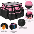 Large Rolling Cleaning Caddy Bag with Detachable Trolley,Cleaning Cart on Wheels with Shoulder Strap,Cleaning Supplies Organizer for Housekeepers,PInk - Image 4