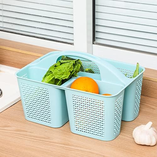 Plastic Portable Shower Caddy Basket with Handle, 3 Compartments, Blue - Image 3