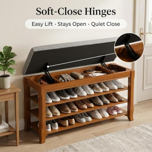 Solid Wood Shoe Rack for Entryway Bench, Flip-Top Soft-Close Lid, 47.2'' - Image 5